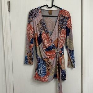 Anne Klein Printed Wrap Shirt M